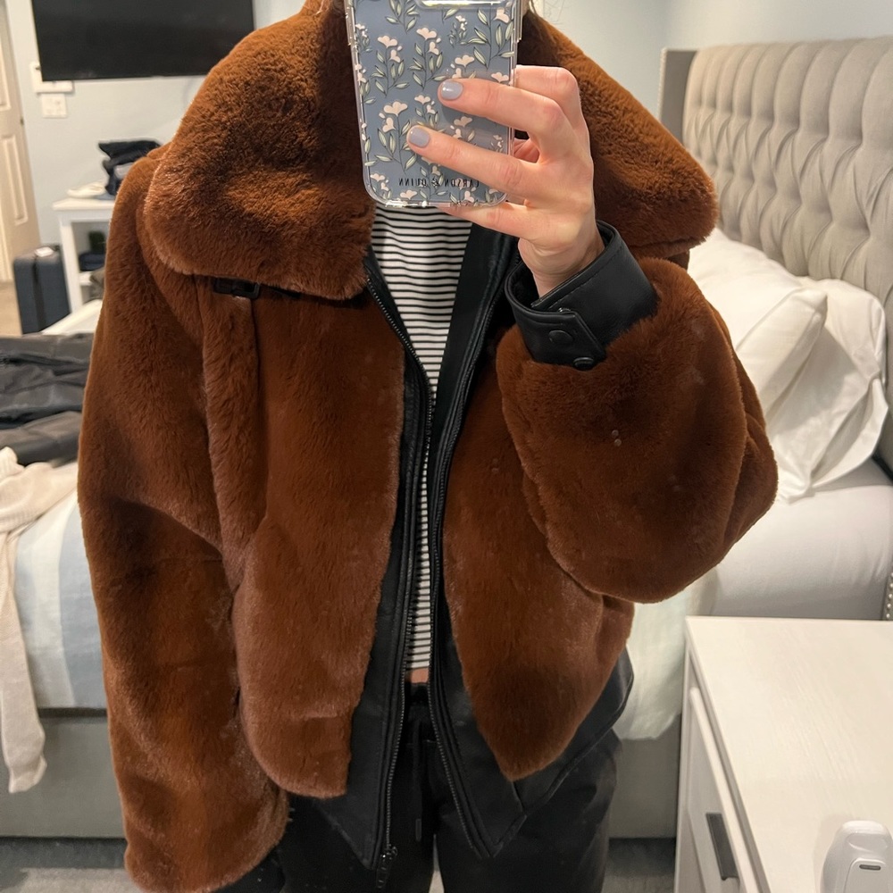 Blank NYC faux fur bomber jacket with leather detail . So comfortable and cozy!